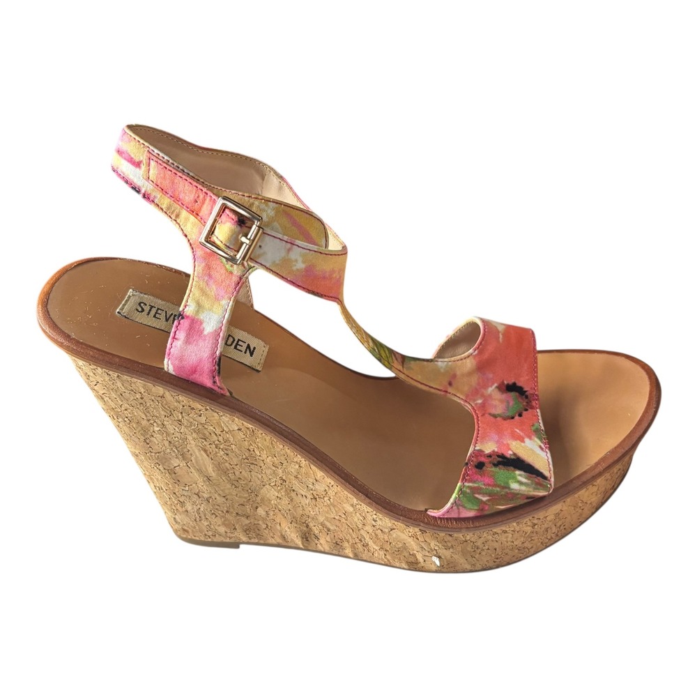 Steve Madden Montauk Espadrille Platform Wedge Fabic Sandals Womens 8B Floral - Picture 13 of 16